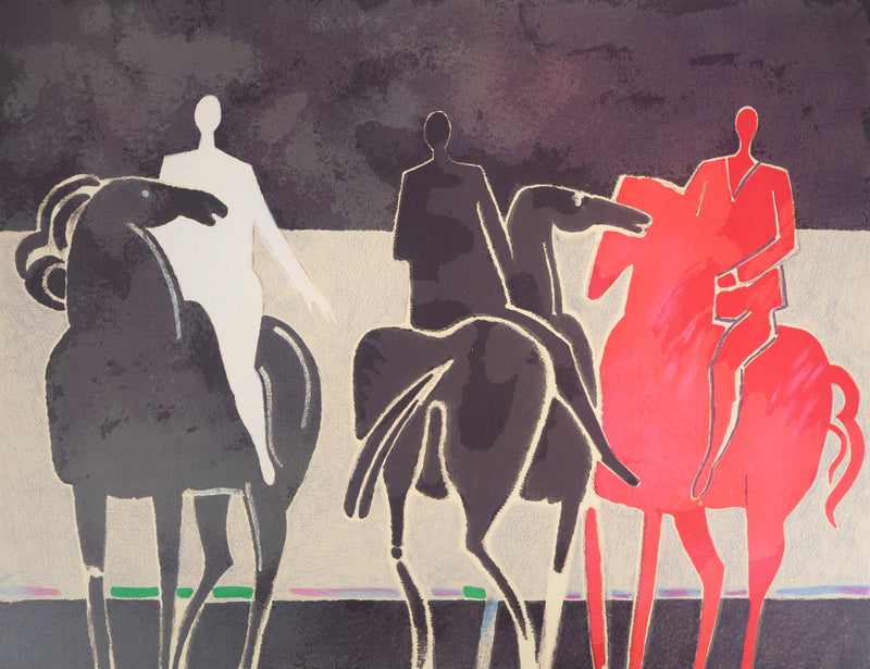 Albert ZAVARO : Cavaliers : le rouge et le noir, Lithographie originale (photo de détail 3) - Crédit photo : Galerie Art.Paris