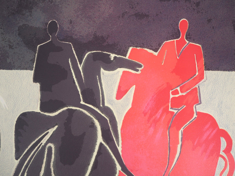 Albert ZAVARO : Cavaliers : le rouge et le noir, Lithographie originale (photo de détail 5) - Crédit photo : Galerie Art.Paris