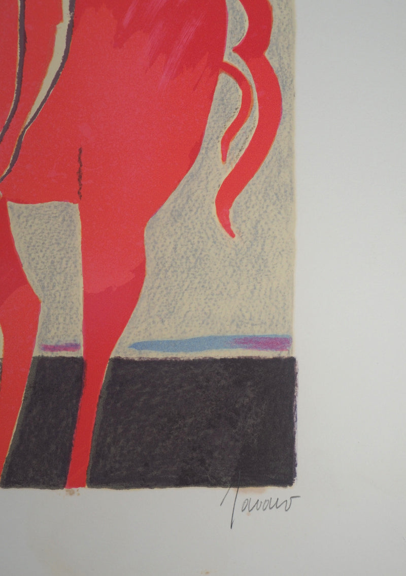 Albert ZAVARO : Cavaliers : le rouge et le noir, Lithographie originale (photo de détail 2) - Crédit photo : Galerie Art.Paris