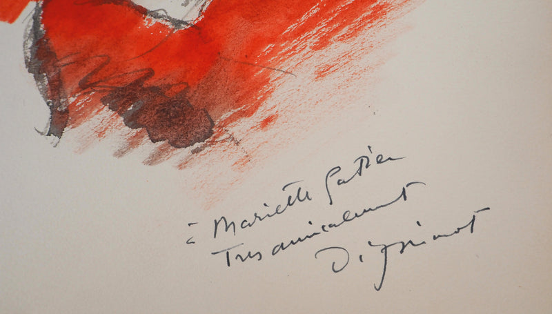 André DIGNIMONT : Jeune femme au nœud mauve, Aquarelle signée