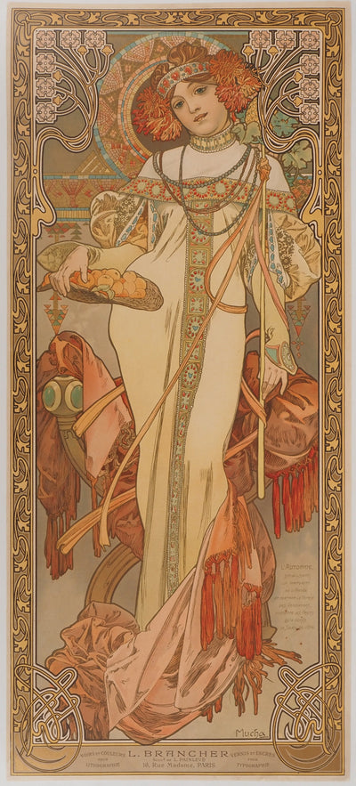 Alfonse MUCHA : Saisons, l'automne, Lithographie originale signée