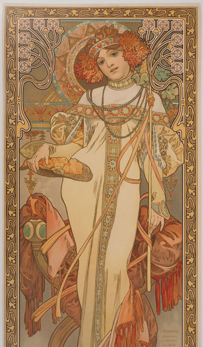 Alfonse MUCHA : Saisons, l'automne, Lithographie originale signée