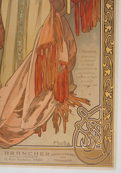 Alfonse MUCHA : Saisons, l'automne, Lithographie originale signée