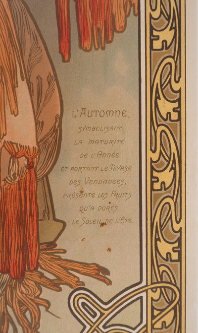 Alfonse MUCHA : Saisons, l'automne, Lithographie originale signée