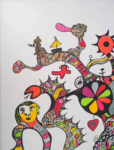 Niki de SAINT PHALLE : Serpent cosmique et nana, Lithographie originale signée