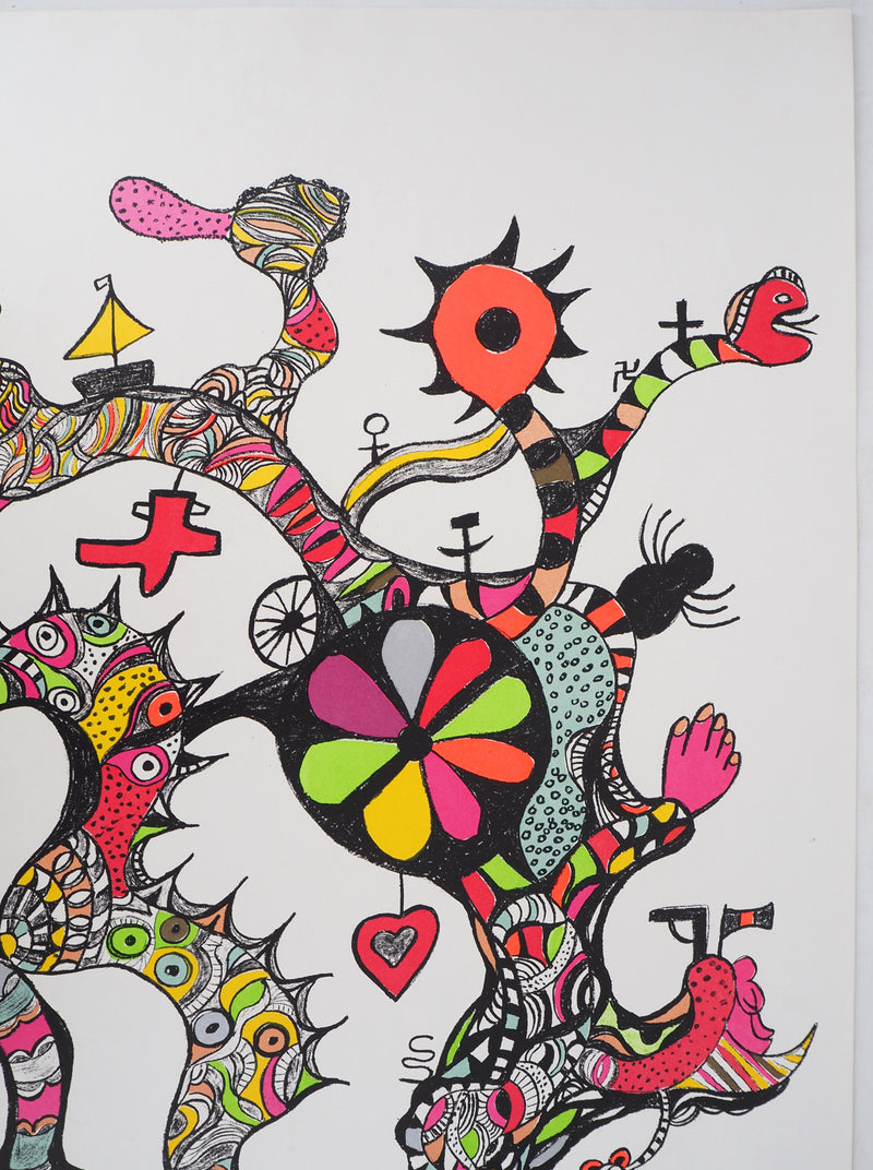 Niki de SAINT PHALLE : Serpent cosmique et nana, Lithographie originale signée