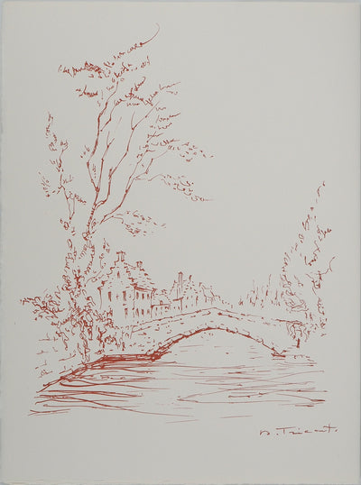 Daniel TRICART : Paysage au pont, Lithographie originale (vue générale) - Crédit photo : Galerie Art.Paris