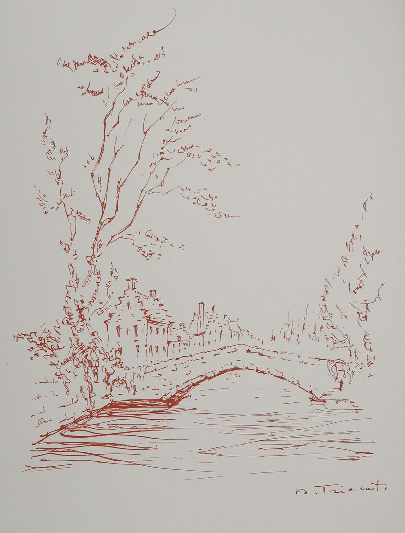 Daniel TRICART : Paysage au pont, Lithographie originale (photo de détail 3) - Crédit photo : Galerie Art.Paris