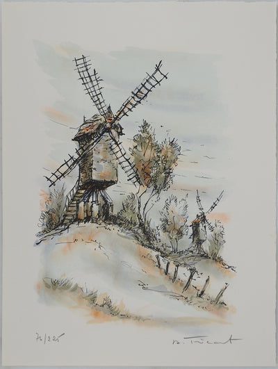 Daniel TRICART : A l'ombre des moulins Brugeois, Lithographie originale (vue générale) - Crédit photo : Galerie Art.Paris