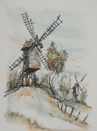 Daniel TRICART : A l'ombre des moulins Brugeois, Lithographie originale (photo de détail 3) - Crédit photo : Galerie Art.Paris