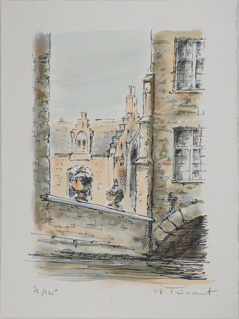 Daniel TRICART : Vieille ville de Bruges, Lithographie originale (vue générale) - Crédit photo : Galerie Art.Paris