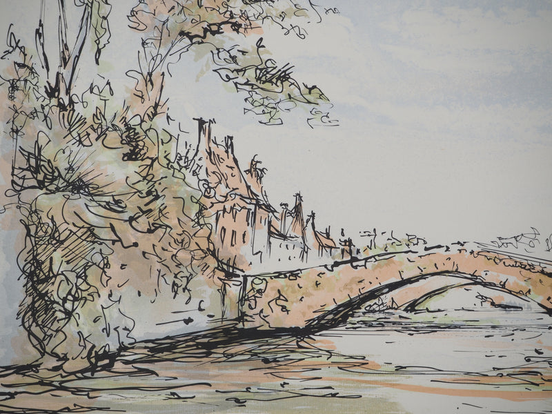 Daniel TRICART : Paysage au pont, Lithographie originale (photo de détail 5) - Crédit photo : Galerie Art.Paris