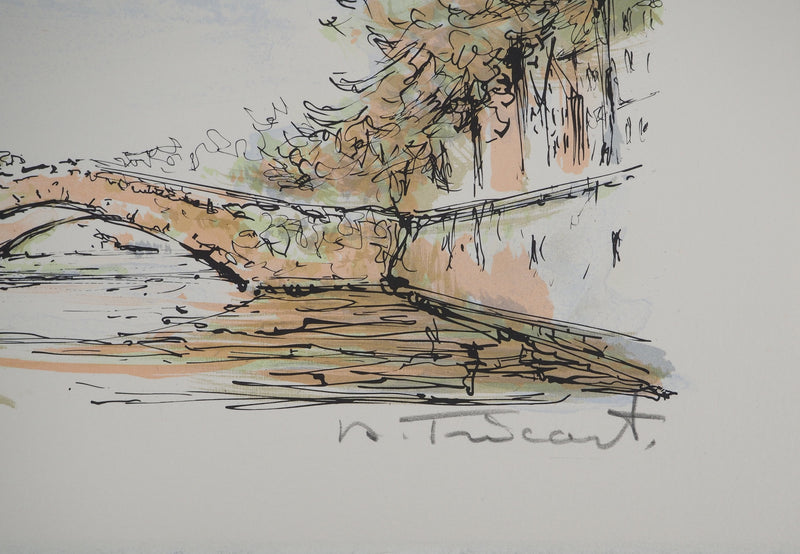 Daniel TRICART : Paysage au pont, Lithographie originale (photo de détail 2) - Crédit photo : Galerie Art.Paris