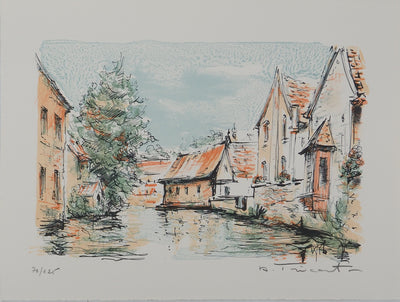 Daniel TRICART : Au bord de l'eau, Lithographie originale (vue générale) - Crédit photo : Galerie Art.Paris