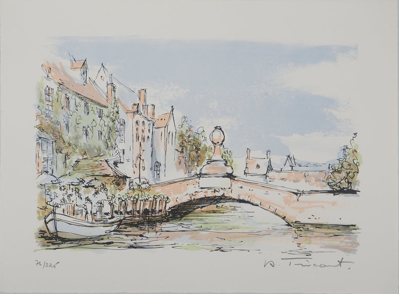 Daniel TRICART : Balade en bateau sur le canal, Lithographie originale (vue générale) - Crédit photo : Galerie Art.Paris