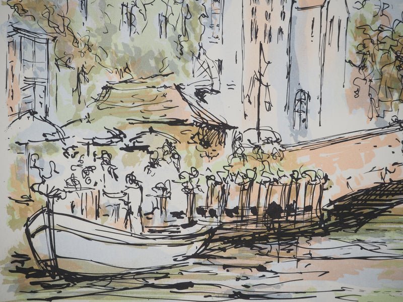 Daniel TRICART : Balade en bateau sur le canal, Lithographie originale (photo de détail 5) - Crédit photo : Galerie Art.Paris