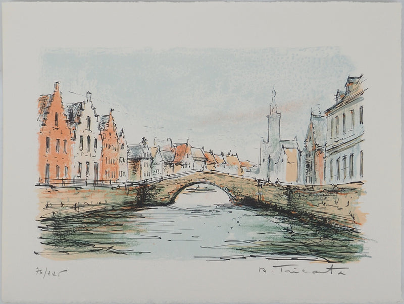 Daniel TRICART : La Venise du Nord, Lithographie originale (vue générale) - Crédit photo : Galerie Art.Paris