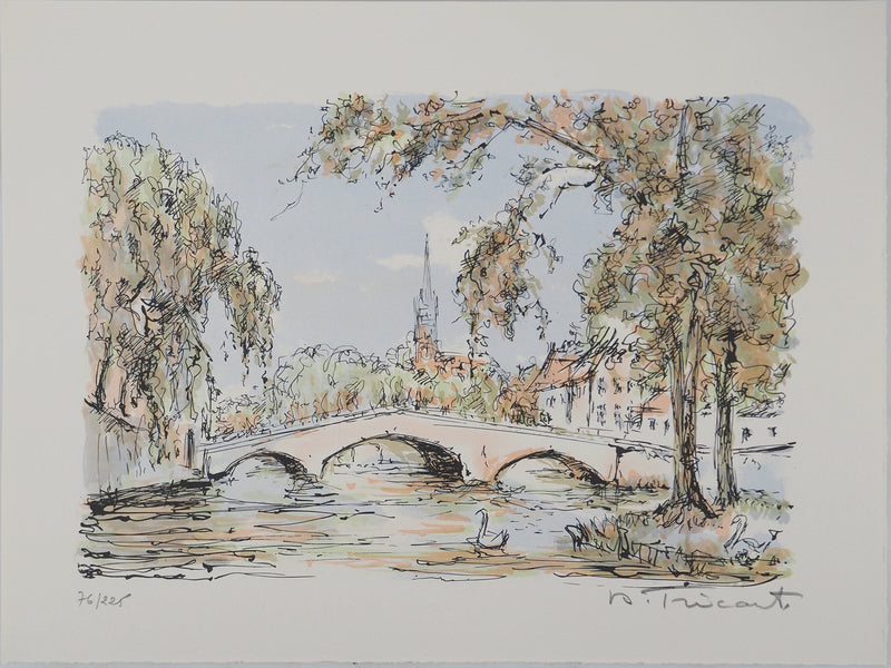 Daniel TRICART : Vue sur l’église Notre-Dame, Lithographie originale (vue générale) - Crédit photo : Galerie Art.Paris