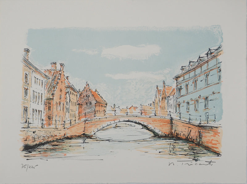 Daniel TRICART : Vue sur le canal, Lithographie originale (vue générale) - Crédit photo : Galerie Art.Paris