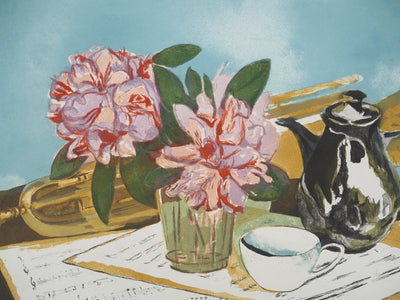 Jeannine HERVE : Nature morte et trompette, Gravure originale (photo de détail 2) - Crédit photo : Galerie Art.Paris