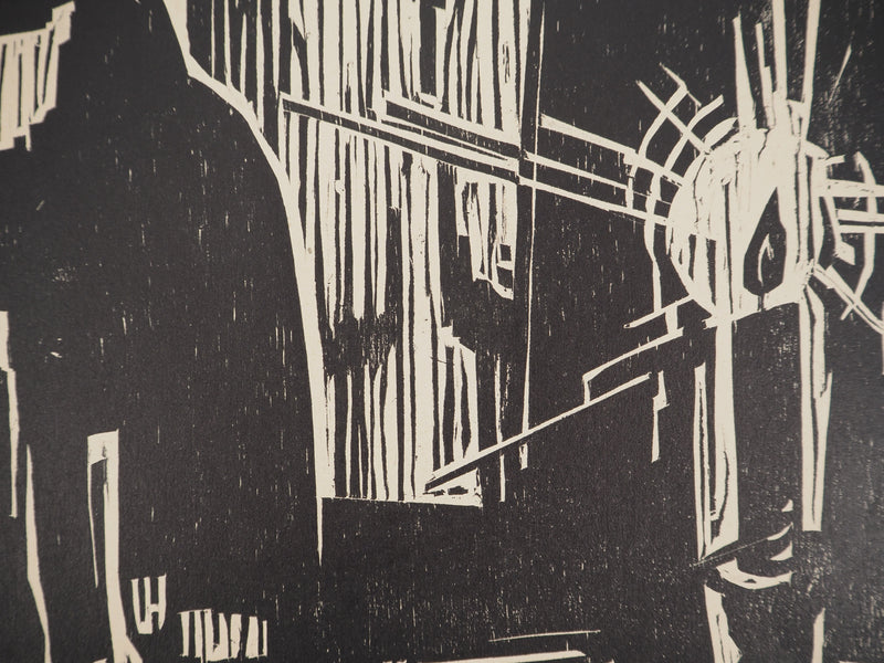 Erich ZIMMER : Jeune fille au chat, Gravure sur bois originale (photo de détail 4) - Crédit photo : Galerie Art.Paris