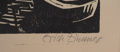 Erich ZIMMER : Jeune fille au chat, Gravure sur bois originale (photo de détail 6) - Crédit photo : Galerie Art.Paris