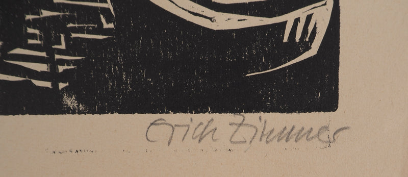 Erich ZIMMER : Jeune fille au chat, Gravure sur bois originale (photo de détail 6) - Crédit photo : Galerie Art.Paris