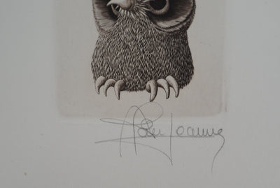 Alain JEANNE : Les trois chouettes, Gravure originale (photo de détail 4) - Crédit photo : Galerie Art.Paris