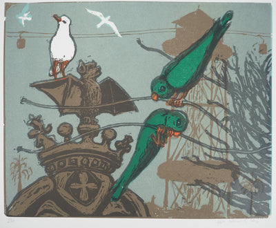 Sylvain SALOMOVITZ : Barcelone et ses oiseaux, Gravure sur bois originale (photo de détail 2) - Crédit photo : Galerie Art.Paris