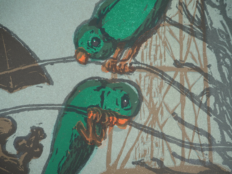 Sylvain SALOMOVITZ : Barcelone et ses oiseaux, Gravure sur bois originale (photo de détail 4) - Crédit photo : Galerie Art.Paris