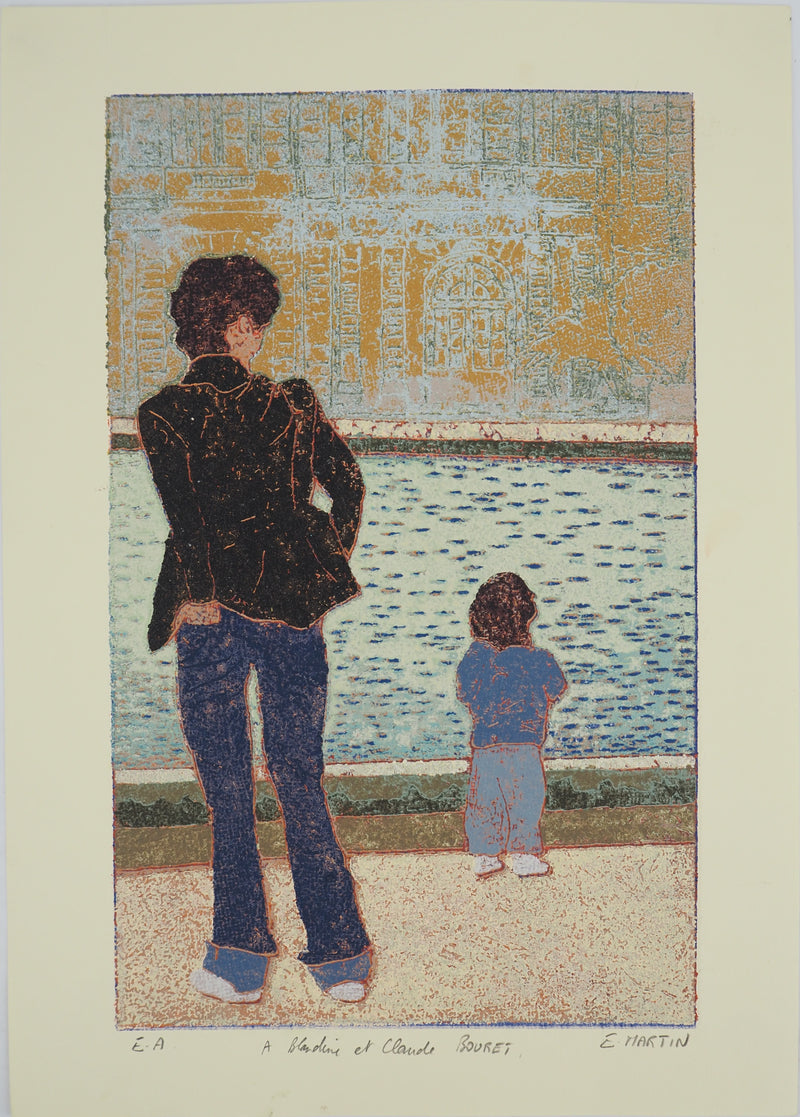 Edouard MARTIN : Mère et fille, Gravure sur bois originale (vue générale) - Crédit photo : Galerie Art.Paris