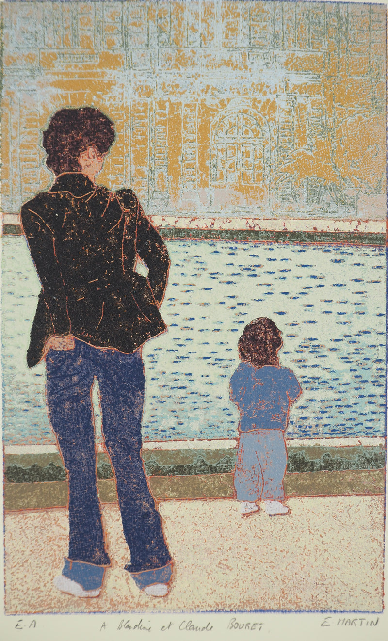 Edouard MARTIN : Mère et fille, Gravure sur bois originale (photo de détail 2) - Crédit photo : Galerie Art.Paris