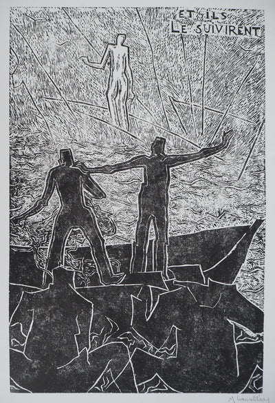 Monique LAVALLEE : Saint Mathieu, Gravure sur bois originale (photo de détail 2) - Crédit photo : Galerie Art.Paris