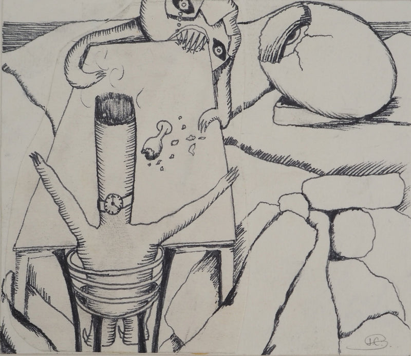 Jean-Claude SILBERMANN : Le verre de bourbon sur les rocher, Dessin original (vue générale) - Crédit photo : Galerie Art.Paris