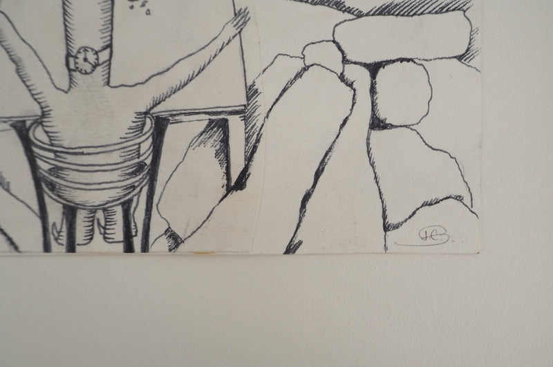 Jean-Claude SILBERMANN : Le verre de bourbon sur les rocher, Dessin original (photo de détail 2) - Crédit photo : Galerie Art.Paris