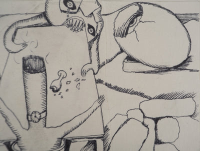 Jean-Claude SILBERMANN : Le verre de bourbon sur les rocher, Dessin original (photo de détail 4) - Crédit photo : Galerie Art.Paris