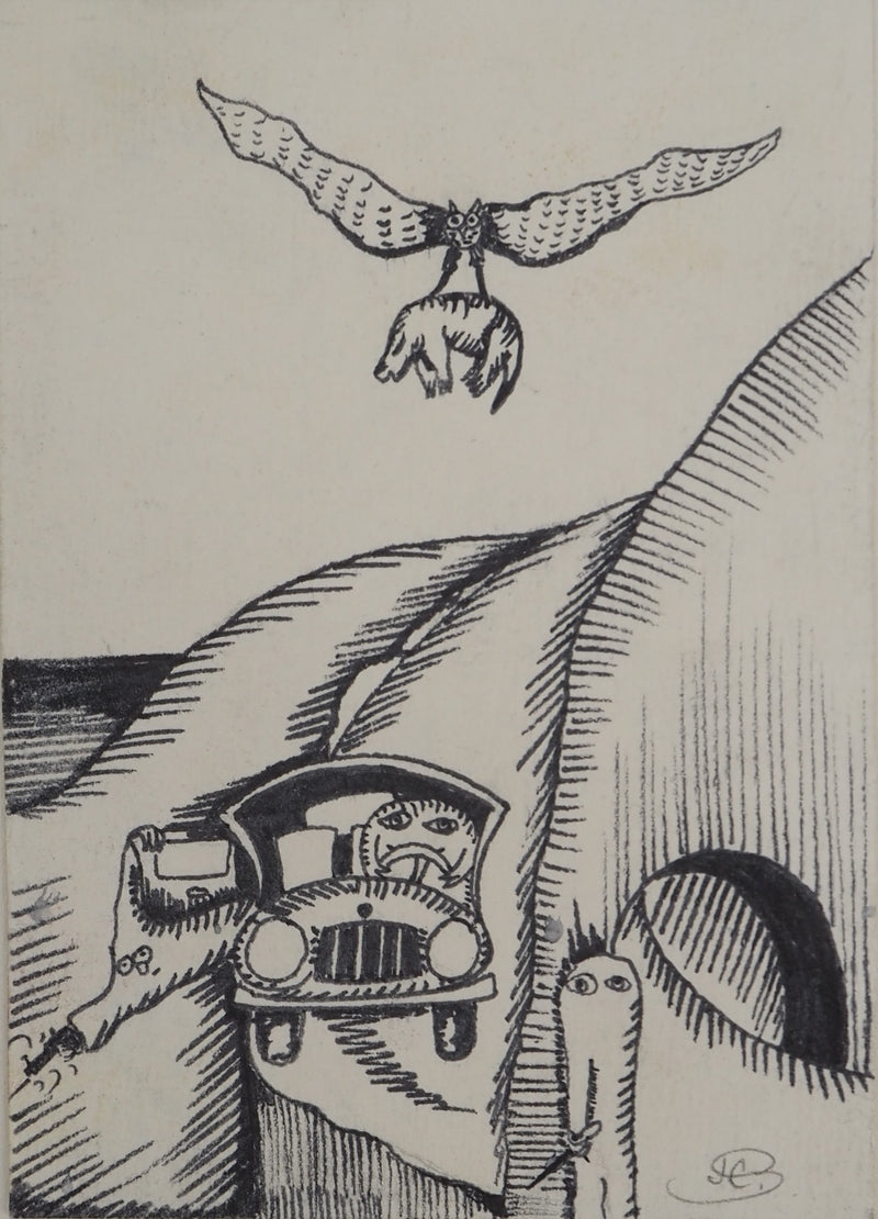 Jean-Claude SILBERMANN : La balade en voitur, Dessin original (vue générale) - Crédit photo : Galerie Art.Paris