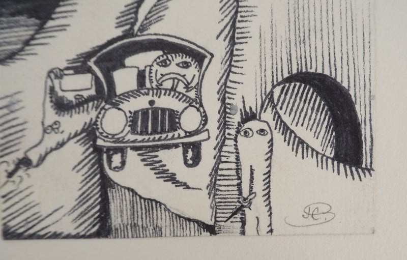 Jean-Claude SILBERMANN : La balade en voitur, Dessin original (photo de détail 2) - Crédit photo : Galerie Art.Paris