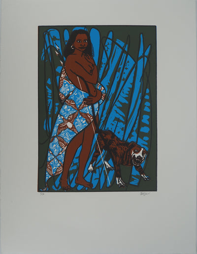 Jean-Yves BOISLEVE : Femme et chien enragé, Gravure sur bois originale (photo de détail 7) - Crédit photo : Galerie Art.Paris