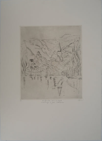 Jeannine HERVE : Amfreville-sous-les-Monts, Gravure originale (vue générale) - Crédit photo : Galerie Art.Paris