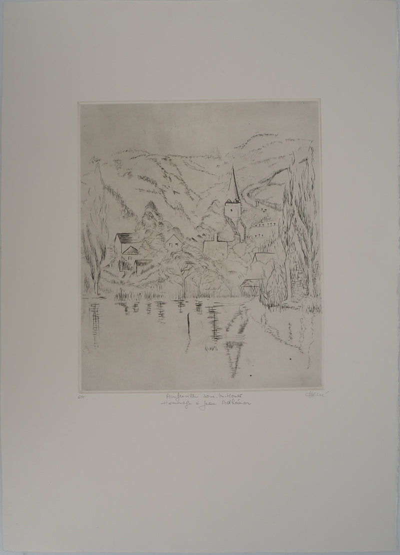 Jeannine HERVE : Amfreville-sous-les-Monts, Gravure originale (vue générale) - Crédit photo : Galerie Art.Paris