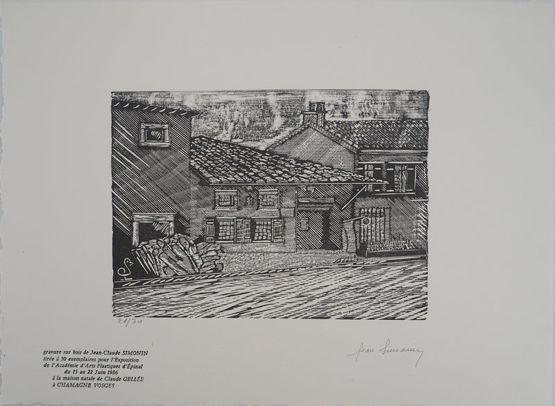 Jean-Claude SIMONIN : Maison en Provence, Gravure sur bois originale (vue générale) - Crédit photo : Galerie Art.Paris