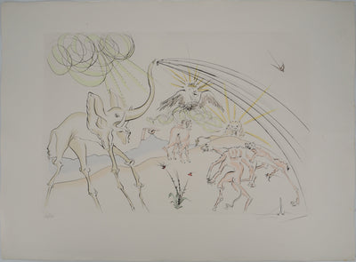 Salvador DALI : Eléphant surréaliste (Les animaux malades de la peste), Gravure originale (vue générale) - Crédit photo : Galerie Art.Paris