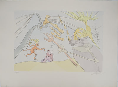 Salvador DALI : Rhinocéros surréaliste (l'Eléphant et le singe de Jupiter), Gravure originale (vue générale) - Crédit photo : Galerie Art.Paris