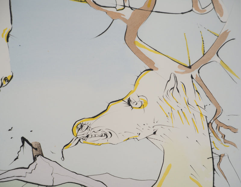 Salvador DALI : Le Bestiaire de La Fontaine, Le cavalier et le cerf, Gravure originale signée