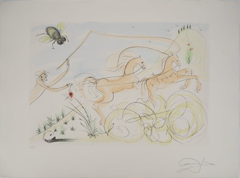 Salvador DALI : Le Bestiaire de La Fontaine, Le cheval et la mouche, Gravure originale signée