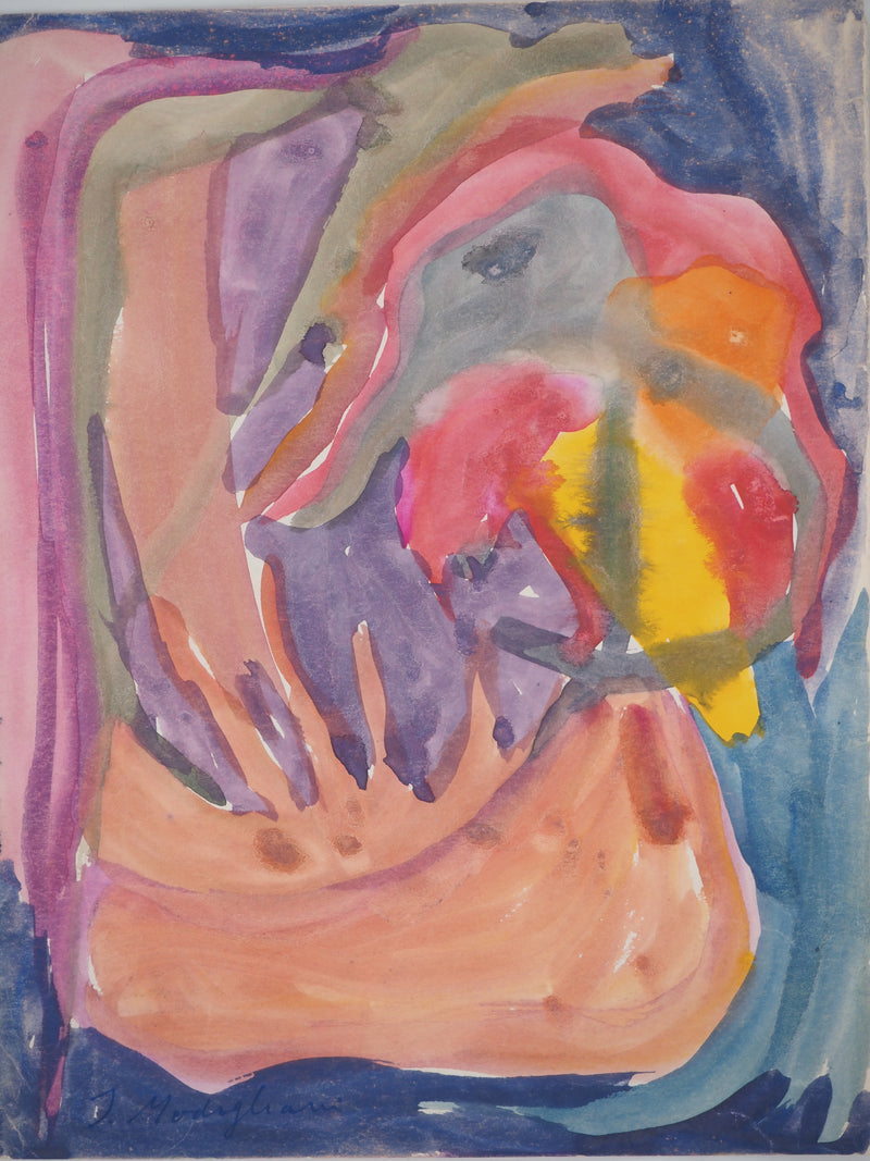 Jeanne MODIGLIANI : Entrelacs de couleurs, Aquarelle originale (vue générale) - Crédit photo : Galerie Art.Paris