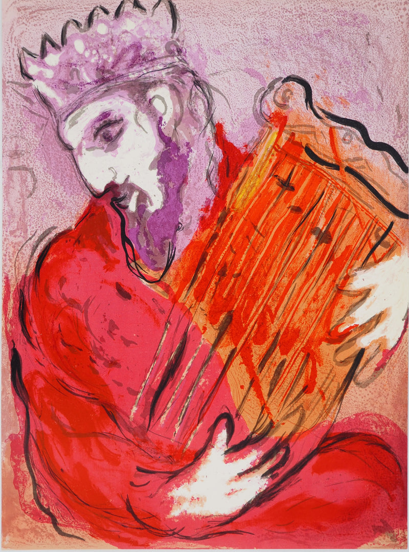 Marc CHAGALL : Le roi à la harp, Lithographie originale (vue générale) - Crédit photo : Galerie Art.Paris