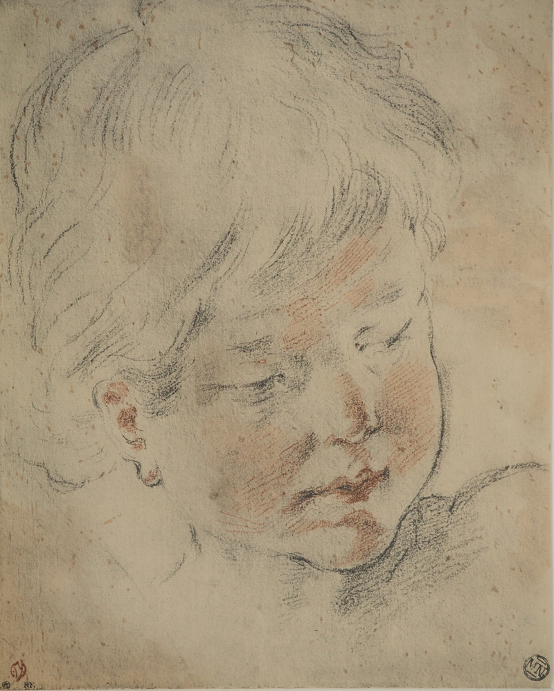Guido RENI: Kinderporträt, Lithografie und Schablone