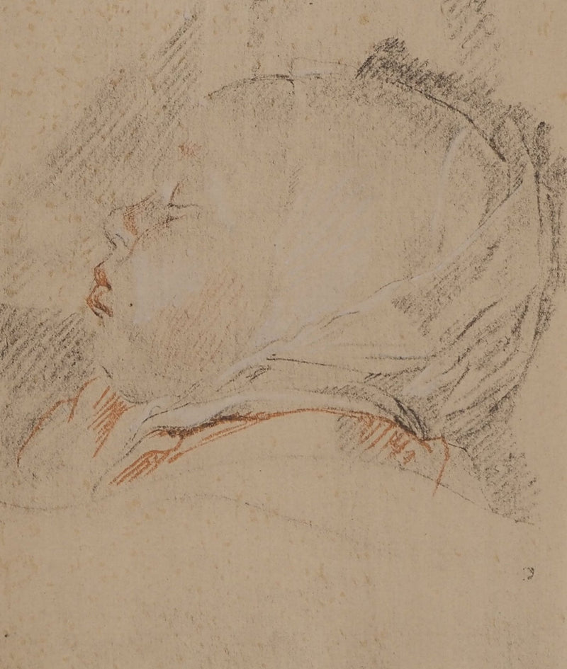Cornelis DE VOS: Schlafendes Kind, Lithografie und Schablone